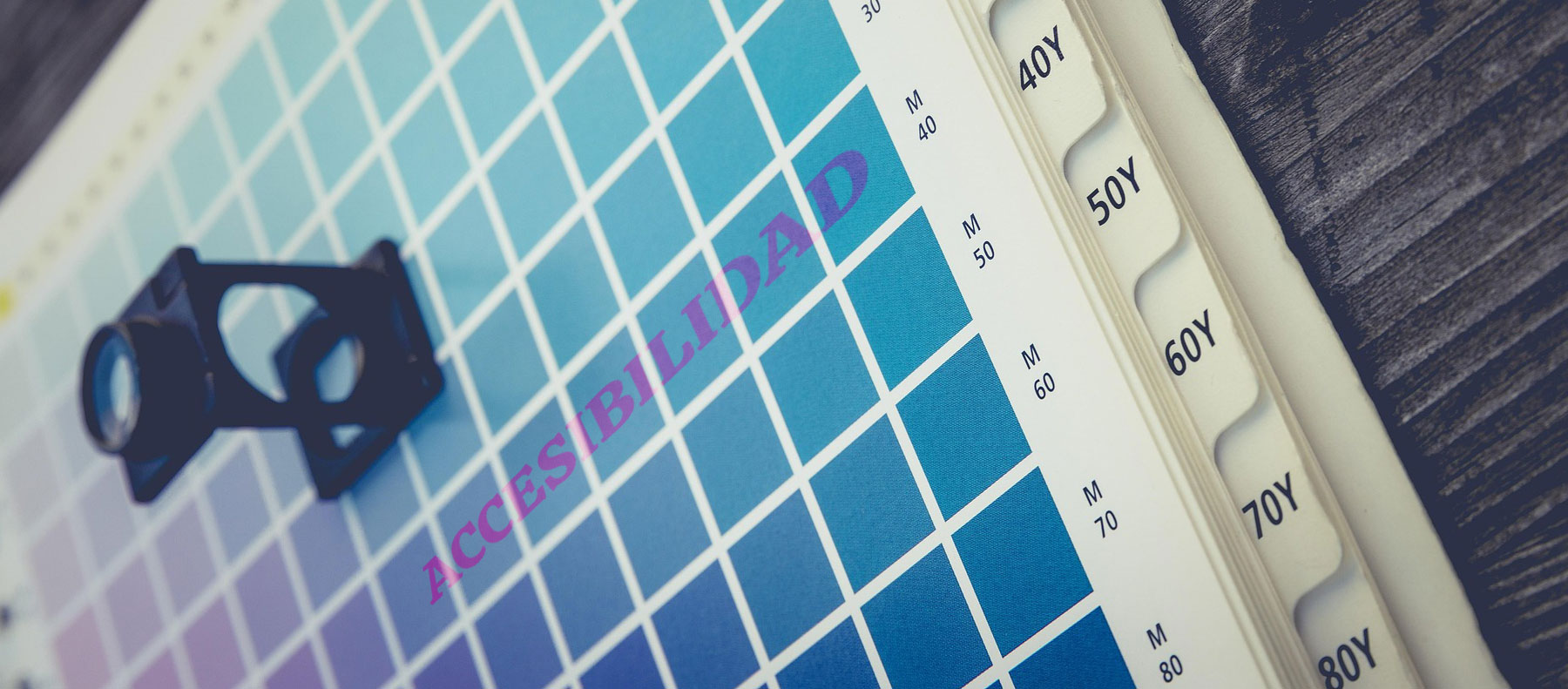 Paleta de colores con el texto de "accesibilidad" encima, parcialmente difuso