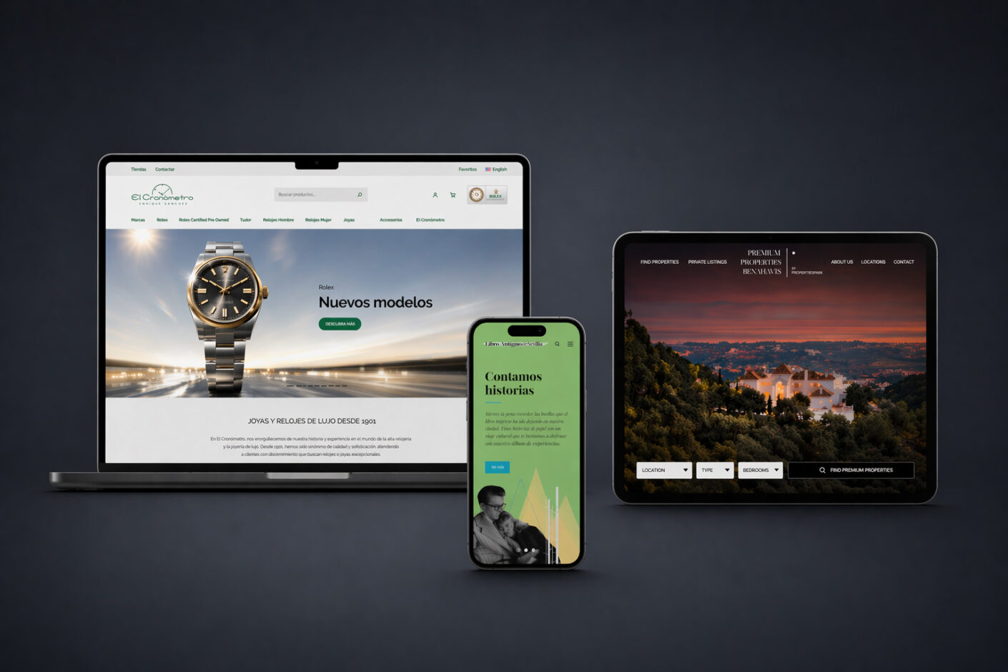 Ejemplo de diseño y desarrollo web a medida adaptado a diferentes dispositivos